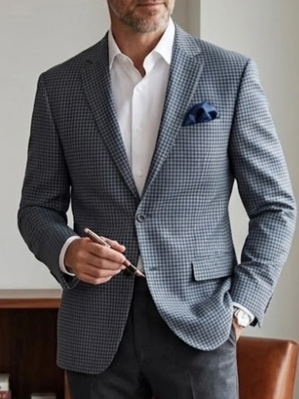 Michael Kors Navy Checkered Blazer size 38R